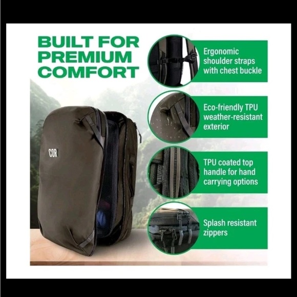 COR Surf Flight Approved Carry-On Travel Laptop Backpack with Passport Pocket - Picture 3 of 12